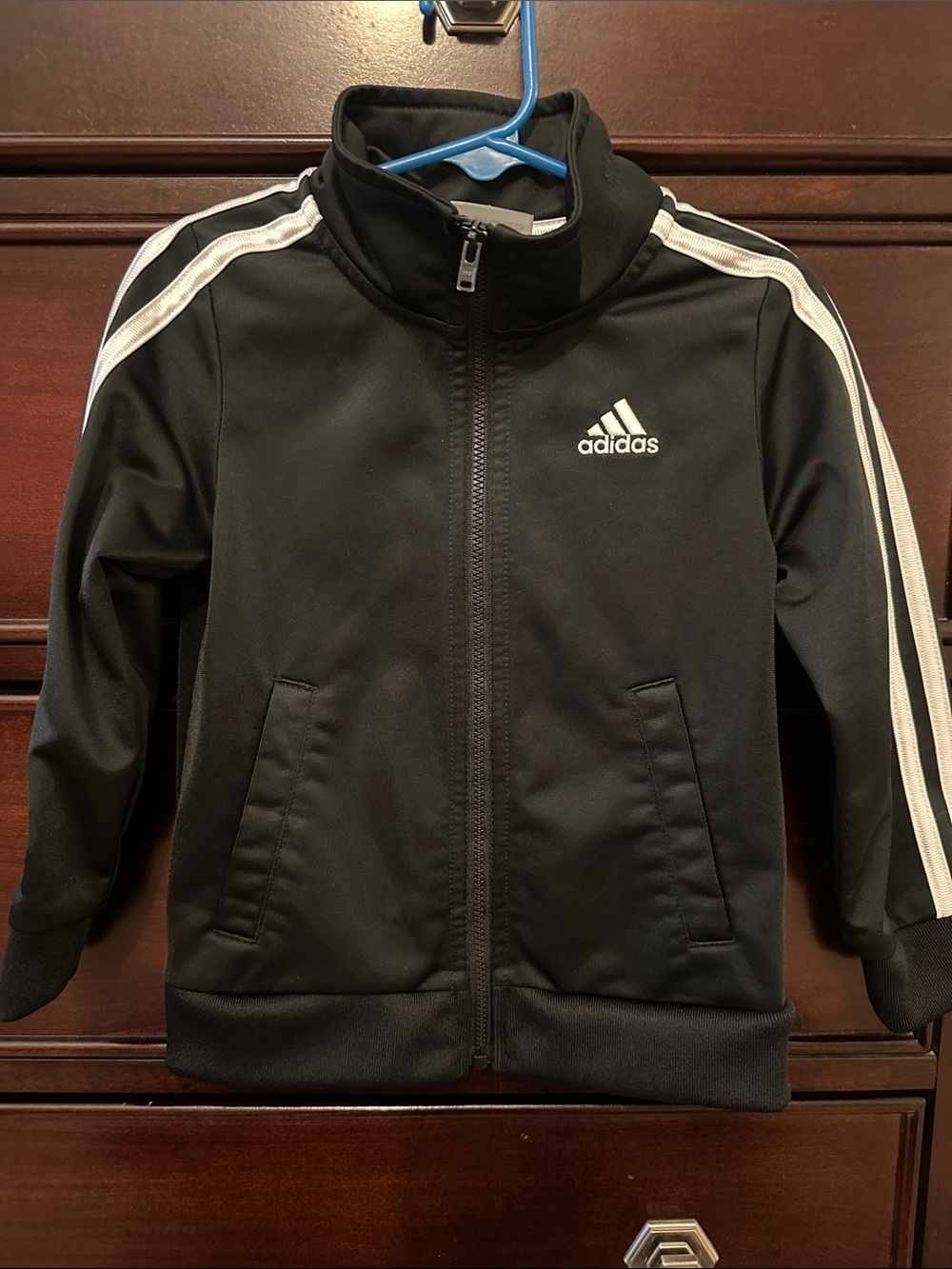 adidas Black Kids Zip-Up Track Jacket with White Stripes 2T